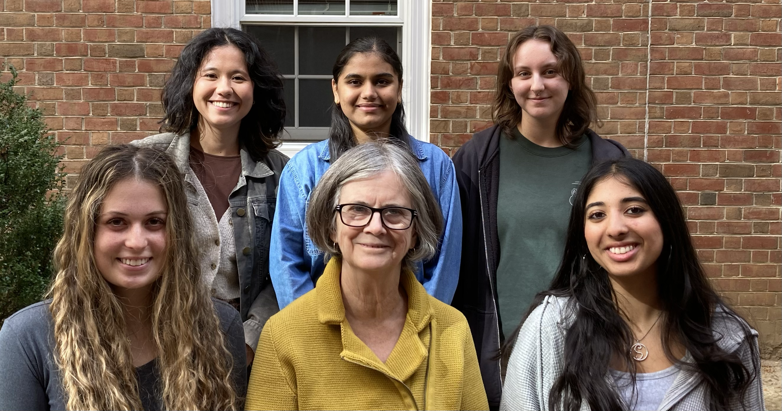 Dr. Cassidy with the lab members. From left to right, starting at the top: Sayaka, Nehi, Gwen, Rachel, Dr. Cassidy, Sahara