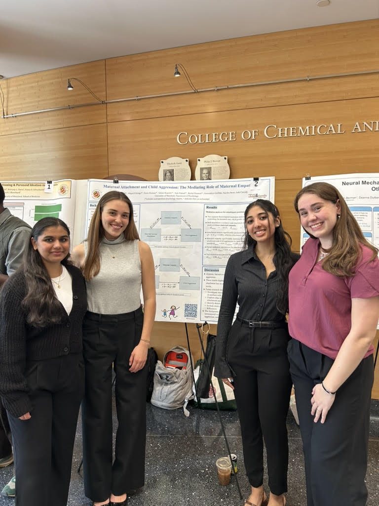 Our undergraduate RAs presenting their poster at the 2026 PSYC Undergraduate Research Fair, from left to right: Nehi, Abby, Sahara, Emily